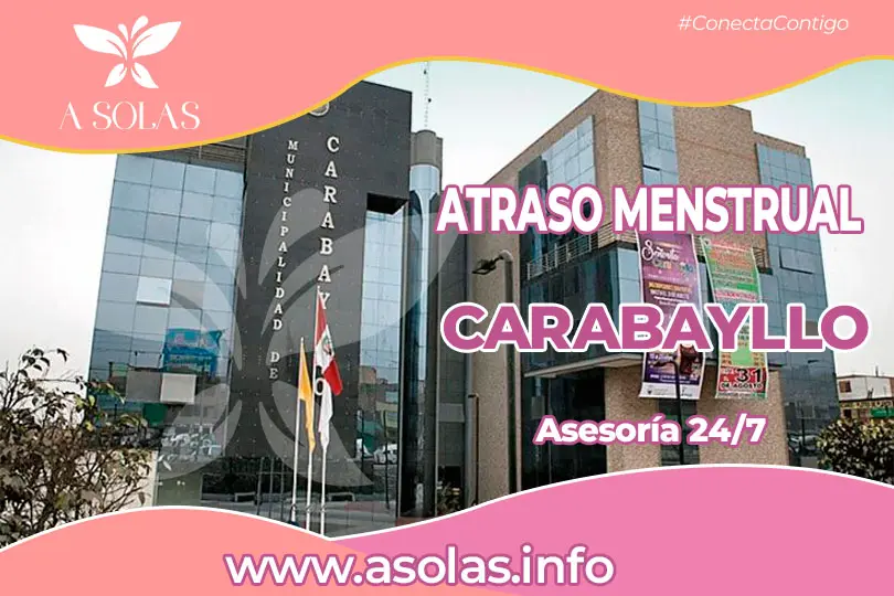 Se observa una portada de sobre el tema Atraso menstrual en Carabayllo con su titulo y con un lugar del distrito de Carabayllo de fondo.